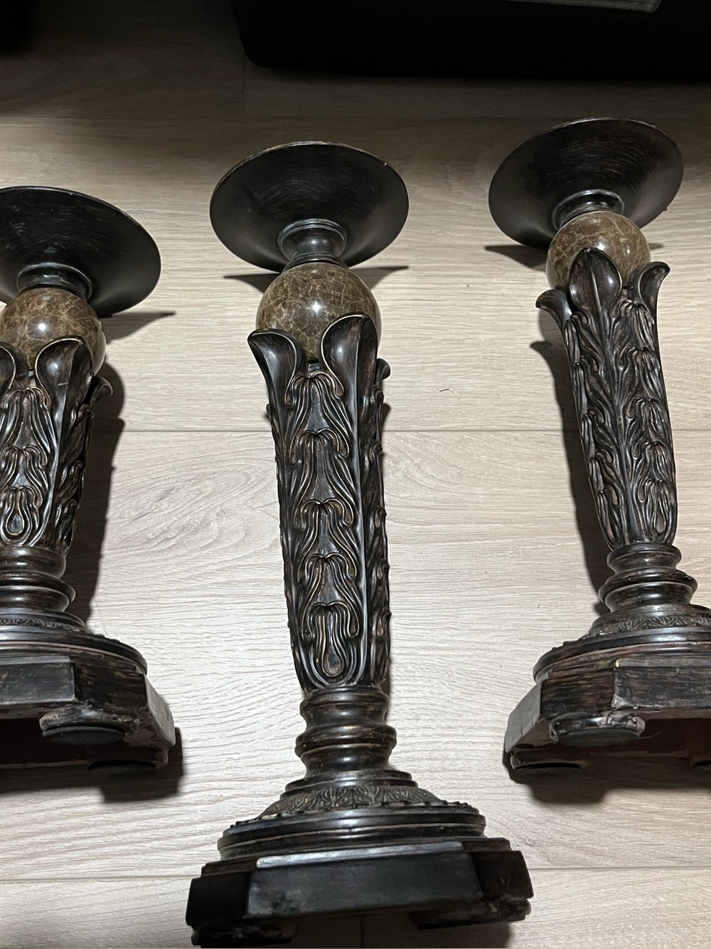 Ornate Brown Marble-Accent Metal Candlestick - Home Accents